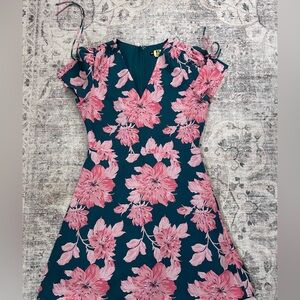 Pink Floral on Blue Mini Dress